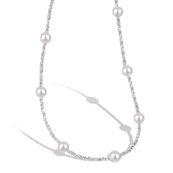 Dylam Trending Design S925 Silver Rhodium Plated Broken Beaded Shell Pearl Women Daily Dress up Jewelry Necklace - Image 2