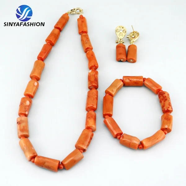 Sinya 2023 High Quality African Women Nigerian Ladies Wedding Bridal Dubai Necklace Set Luxury Coral Beads Jewelry Sets - Image 16