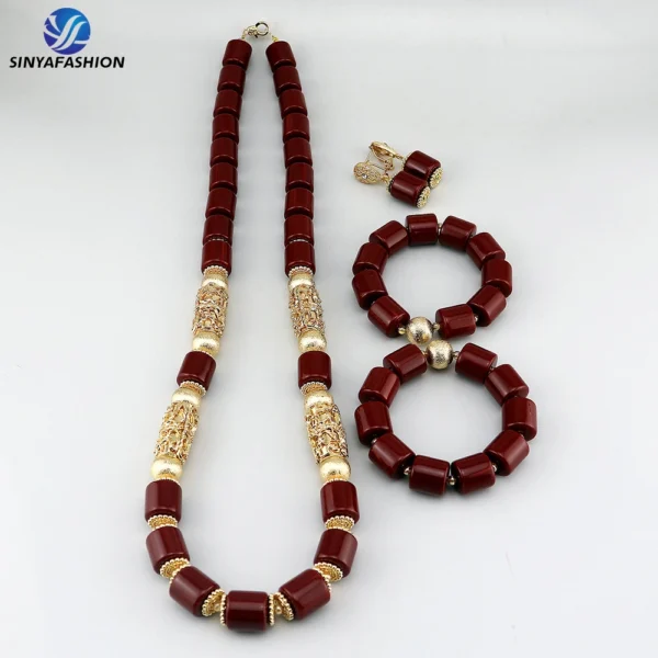 Sinya Burgundy Wine Green Orange Yellow Fashion Wedding Party Bridal Women Ladies African Nigerian Luxury Beads Jewelry Sets