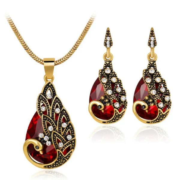 Jinyuan Fashion Jewelry Indian Antique Bronze Plated Ethnic Water Droplets Earrings Design Traditional Jewelry Sets For Women