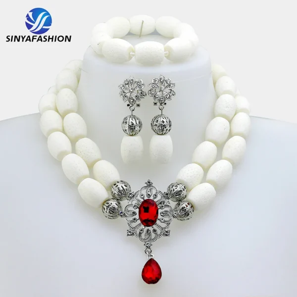 Sinya 2023 High Quality African Women Nigerian Ladies Wedding Bridal Dubai Necklace Set Luxury Coral Beads Jewelry Sets - Image 10