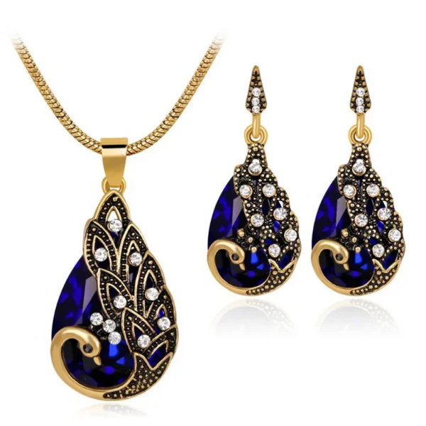 Jinyuan Fashion Jewelry Indian Antique Bronze Plated Ethnic Water Droplets Earrings Design Traditional Jewelry Sets For Women - Image 2