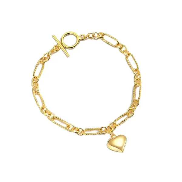 Daidan Toggle Clasp Heart Charm Paper Clip Gold Plated Jewelry Paperclip 925 Silver Bracelet