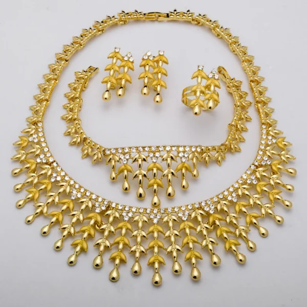 4 Piece Womens Full 14K Gold Plated Pictures Necklace and Earrings Jewelry Set Luxury Jewelry Set in Dubai Gold - Image 4