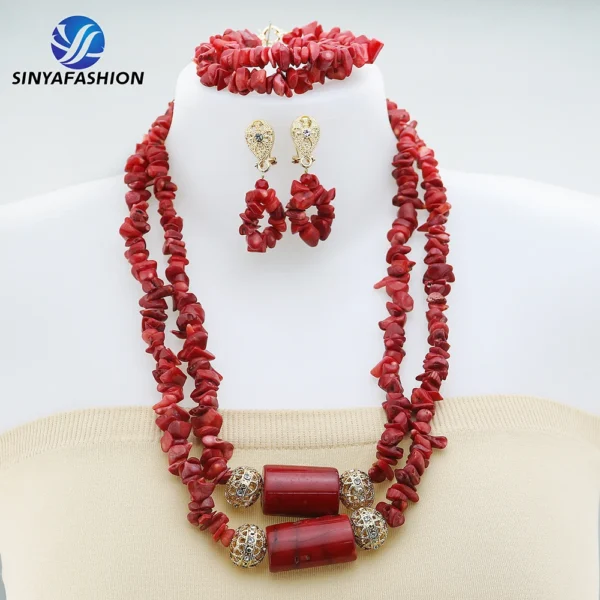 Sinya 2023 High Quality African Women Nigerian Ladies Wedding Bridal Dubai Necklace Set Luxury Coral Beads Jewelry Sets - Image 6