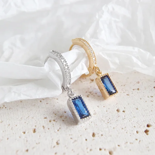 S925 Sterling Silver Earrings With Light Luxury and Micro Diamond-blue Zircon Cube Earrings and Earrings With Gold-plated Buckle