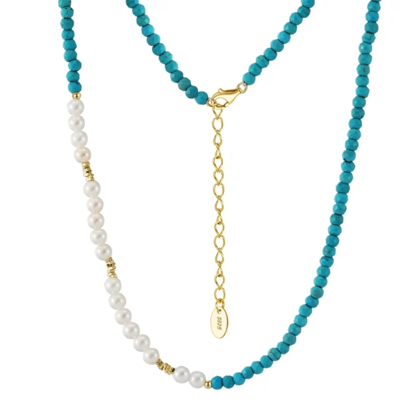 BGMN51 RINNTIN 925 Sterling Silver Turquoise Beads Shell Pearl Chain Necklace 14K Gold Plated Jewelry