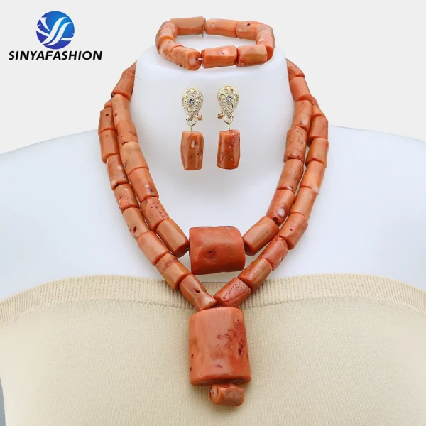 Sinya 2023 High Quality African Women Nigerian Ladies Wedding Bridal Dubai Necklace Set Luxury Coral Beads Jewelry Sets - Image 4