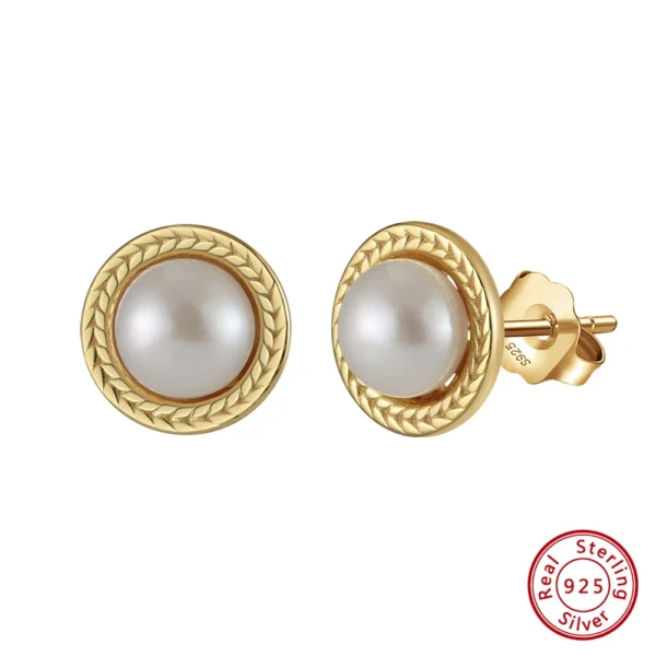 BGPE98 RINNTIN S925 Silver 14K Gold Plated Needles Pearl Button Stud Earrings Cultured Freshwater Pearl Women's Stud Earrings - Image 2