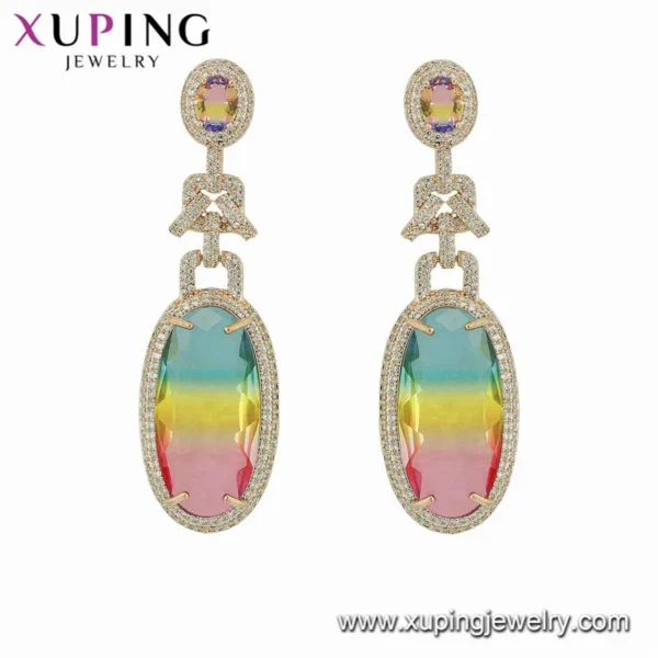 YSearring-283 xuping Hot Selling Gold Earrings rainbow Zircon 18k Gold Plated Classical Drop Earrings - Image 2