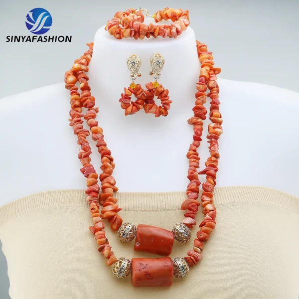 Sinya 2023 High Quality African Women Nigerian Ladies Wedding Bridal Dubai Necklace Set Luxury Coral Beads Jewelry Sets - Image 8