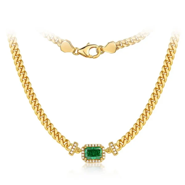 wholesale custom jewellery 18k gold plated 925 sterling silver Synthetic Emerald pendant cuban chain chocker necklace - Image 2