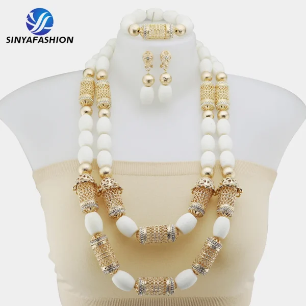 Sinya 2023 High Quality African Women Nigerian Ladies Wedding Bridal Dubai Necklace Set Luxury Coral Beads Jewelry Sets - Image 12