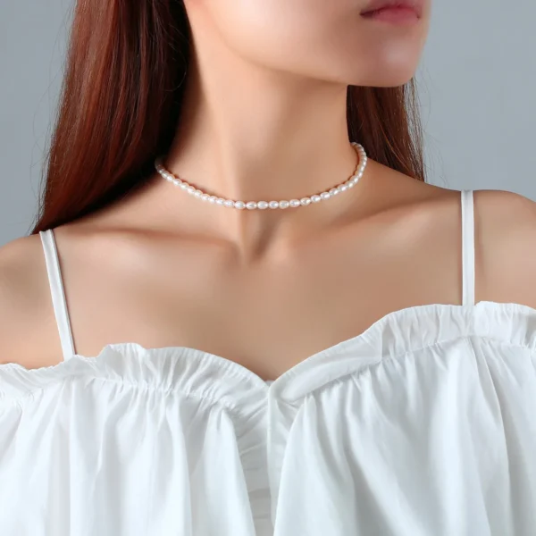 Chic Baroque Freshwater Pearl Choker Necklace Tiny Rice Pearl Layering Necklace Mother's Day Jewelry - Image 2