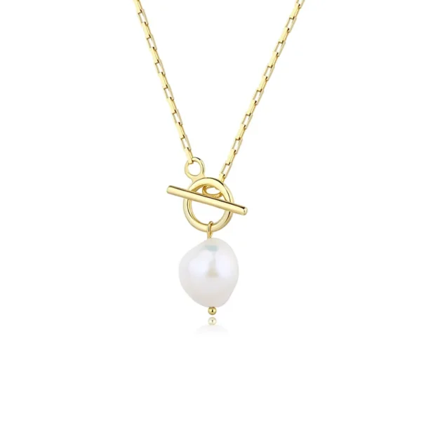 Daidan Round Freshwater Pearl Rectangular Toggle Clasp Baroque Pearl 925 Sterling Silver Necklace