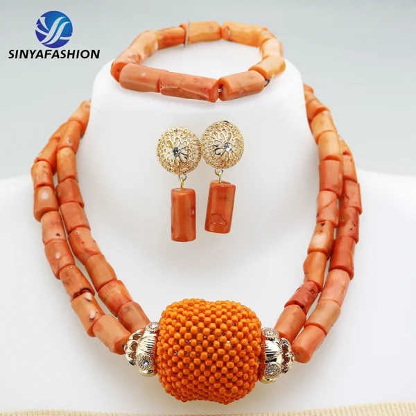 Sinya 2023 High Quality African Women Nigerian Ladies Wedding Bridal Dubai Necklace Set Luxury Coral Beads Jewelry Sets - Image 2