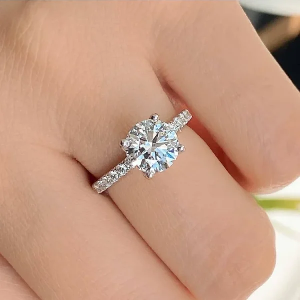 Custom Prongs Pave Band 925 Sterling Silver Solid White Gold Plated 1.0 Carat Round D Color Moissanite Engagement Ring