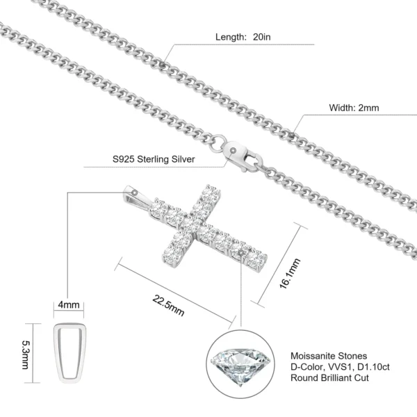 Mossanite Charm Catholicism Jewelry Gifts Women Men Gold Plated 925 Sterling Silver Chain VVS Moissanite Cross Pendant Necklace - Image 4