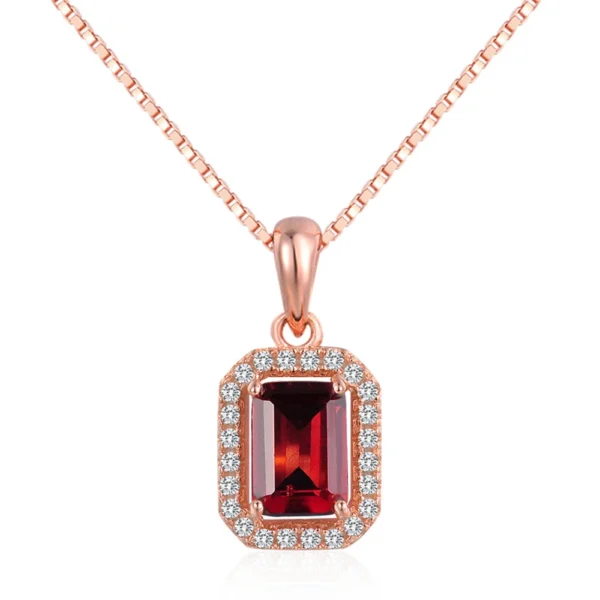 Natural Gemstone 925 Sterling Silver 5x7mm Square Red Garnet Necklace S925 for Women NI053