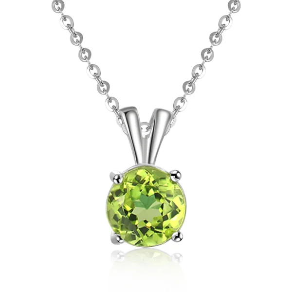 Simple Gift Women's Pendant Natural Gemstone 925 Sterling Silver 8mm Round Cut Green Peridot Necklace S925 for Women NI057