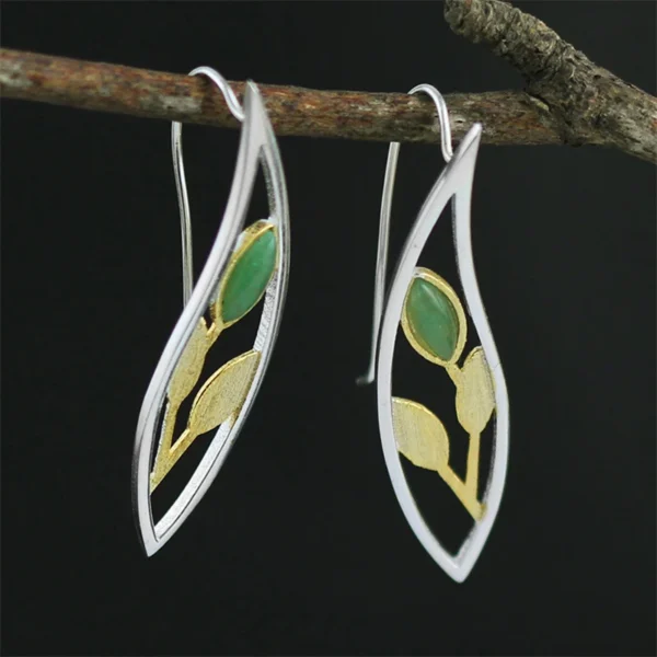 Wholesale Leaves 925 Silver Drop Earring - Image 2