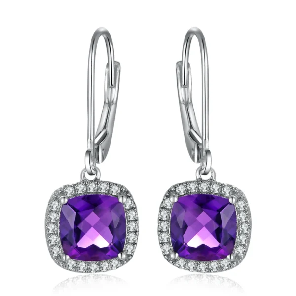 LAMOON- 6mm 2.4ct 100% Natural Gemstone 925 Sterling Silver Purple Amethyst Simple Stud Earrings S925 for Women EI001