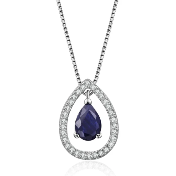 Lamoon 100% Real Natural Gemstone 925 Sterling Silver 5x7mm Teardrop Blue Sapphire Necklace S925 for Women NI059