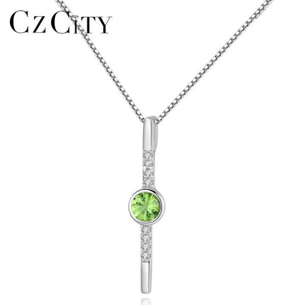 CZCITY Christmas Gift Fashion Jewelry 925 Sterling Silver Necklace Pendant Emerald Apple Green Pendant Necklace