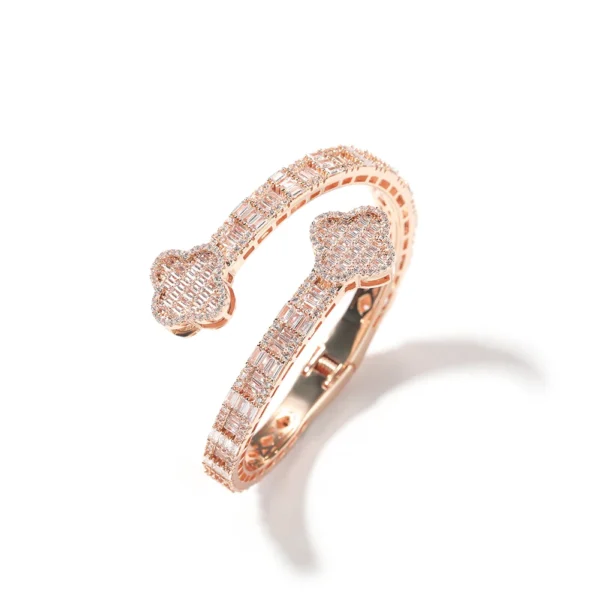 Fashion Baguette CZ Iced Out 4 leaf Clover Bangle Women Jewelry Female Wrist 7inches 8inches Openning Bangle - Image 12