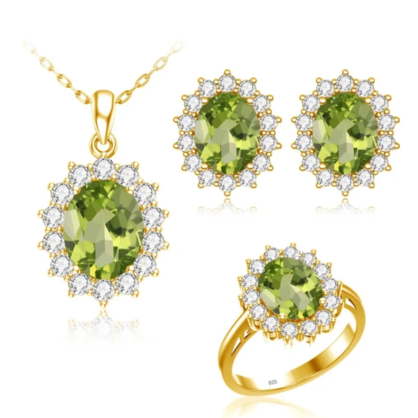 Classic High Jewelry Luxury Princess Diana Same Peridot Birthstone Women Gold Jewelry Sets Silver 925 Joyas De La Joyeria