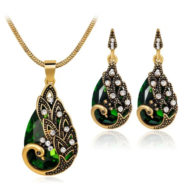 Jinyuan Fashion Jewelry Indian Antique Bronze Plated Ethnic Water Droplets Earrings Design Traditional Jewelry Sets For Women - Image 4