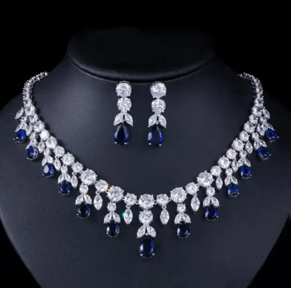 AAA Cubic Zirconia Rhinestone Crystal Elegant Bridal Floral Teardrop Necklace Earrings Set