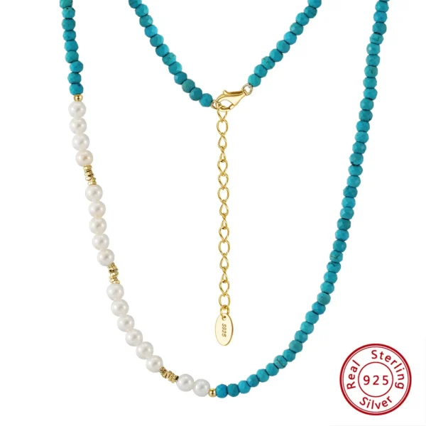 BGMN51 RINNTIN 925 Sterling Silver Turquoise Beads Shell Pearl Chain Necklace 14K Gold Plated Jewelry - Image 2