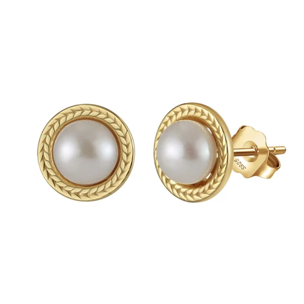 BGPE98 RINNTIN S925 Silver 14K Gold Plated Needles Pearl Button Stud Earrings Cultured Freshwater Pearl Women's Stud Earrings