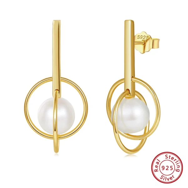 BGPE93 RINNTIN Hypoallergenic Silver Stud aretes de plata 925 Cultured Freshwater Pearl Lightweight Chunky Gold Earrings - Image 2