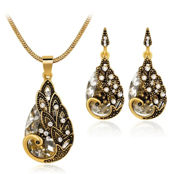 Jinyuan Fashion Jewelry Indian Antique Bronze Plated Ethnic Water Droplets Earrings Design Traditional Jewelry Sets For Women - Image 6