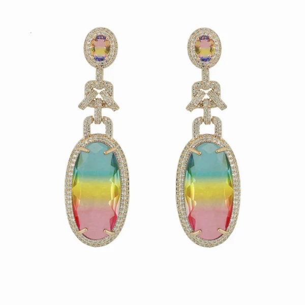 YSearring-283 xuping Hot Selling Gold Earrings rainbow Zircon 18k Gold Plated Classical Drop Earrings