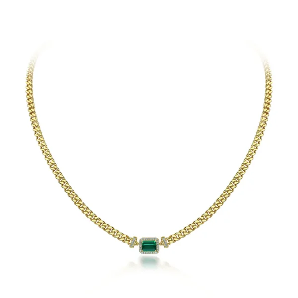 wholesale custom jewellery 18k gold plated 925 sterling silver Synthetic Emerald pendant cuban chain chocker necklace