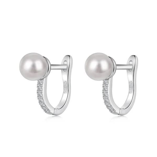 Dylam Simplicity Design 925 Sterling Silver Rhodium Plated English Lock 5A Cubic Zirconia Shell Pearl Jewelry Hoop Earrings