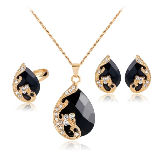 Pendant Necklace Earrings Ring Set Fashion Alloy Earrings European and American Hot-selling New Three-piece Set Wholesale 43+5cm - Image 4